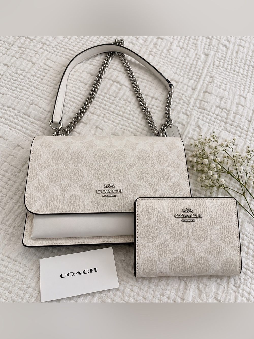 Coach White/Cream Signature Chain Shoulder or Crossbody Bag. Wallet included NWT